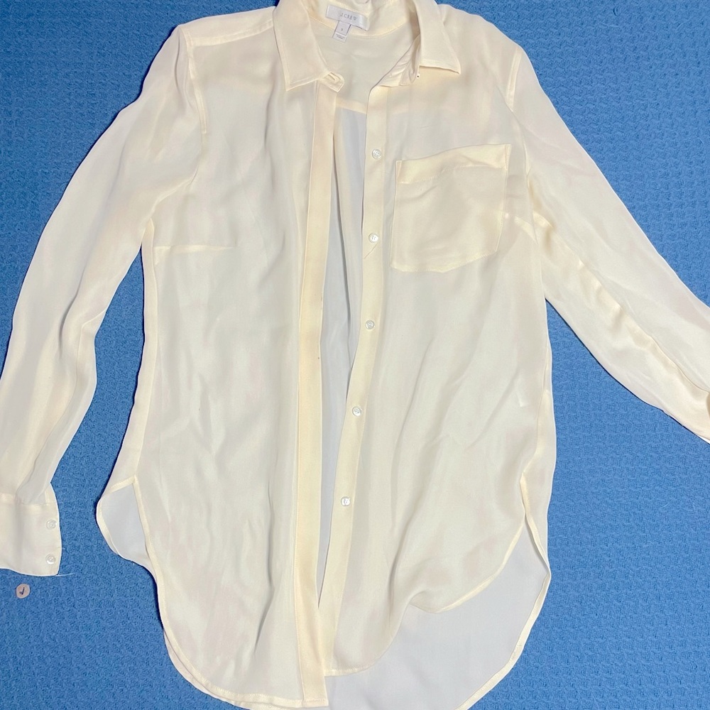 J Crew Size 0 Off White Silk Buttondown Blouse